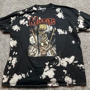 Misfits T Shirt Womens 2X Black Skull Mummy Bleached Graphic Print Knit Cotton